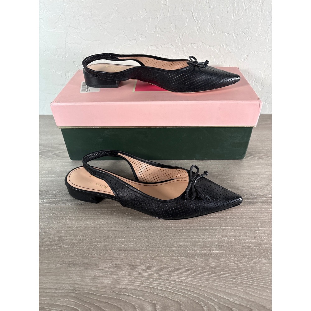 Kate Spade Veronica‎ Black Perforated Leather Pointed Toe Slingback Flats 6B